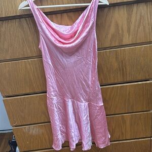 LoveShackFancy pink satin cowl neck dress